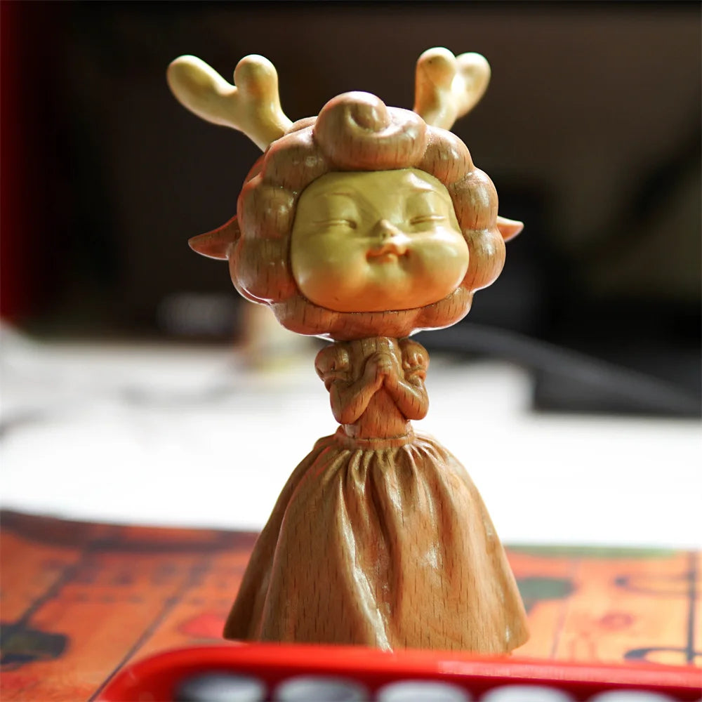 Boxwood Wood Statue Real Wood Real Wood Figure Statue Office Decoration deer Feng Shui Home Décor Collection cut Wall Decoration