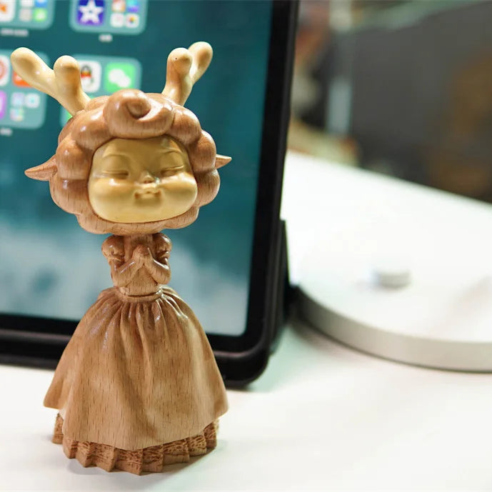 Boxwood Wood Statue Real Wood Real Wood Figure Statue Office Decoration deer Feng Shui Home Décor Collection cut Wall Decoration