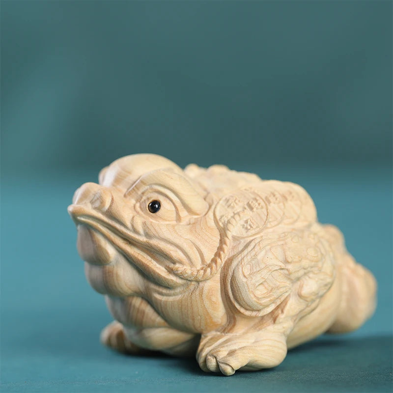 Boxwood Wood Statue Real Wood Three-legged toad Bag Pendant Animal Sculpture Collection Feng Shui Wood Sculpture Collection Luck
