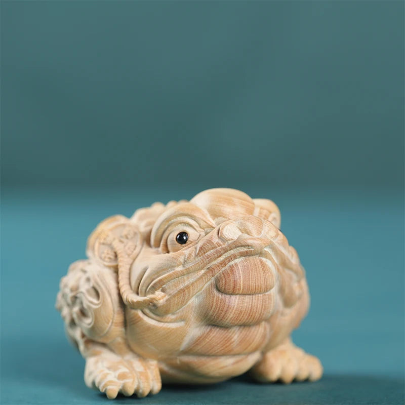 Boxwood Wood Statue Real Wood Three-legged toad Bag Pendant Animal Sculpture Collection Feng Shui Wood Sculpture Collection Luck