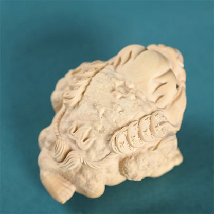 Boxwood Wood Statue Real Wood Three-legged toad Bag Pendant Animal Sculpture Collection Feng Shui Wood Sculpture Collection Luck