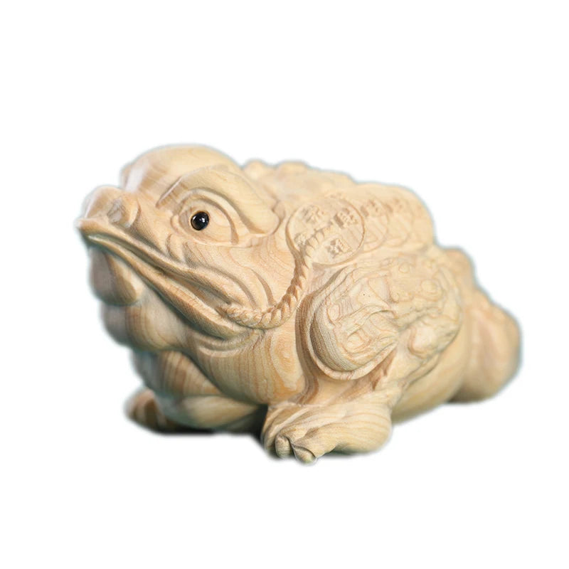 Boxwood Wood Statue Real Wood Three-legged toad Bag Pendant Animal Sculpture Collection Feng Shui Wood Sculpture Collection Luck