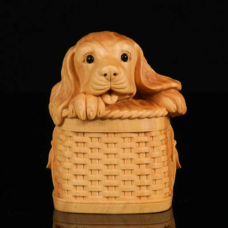 Boxwood Wood Statue Real Wood Wood Sculpture Office Decoration dog  Animal Sculpture Chinese Zodiac Home Décor Pendant Mascot