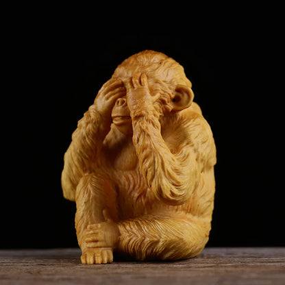 Boxwood Woodcarving Creative Ornaments, Monkey Model Statue, Monkey Wooden Crafts, Office Decoration Gift, A035, 6.8cm
