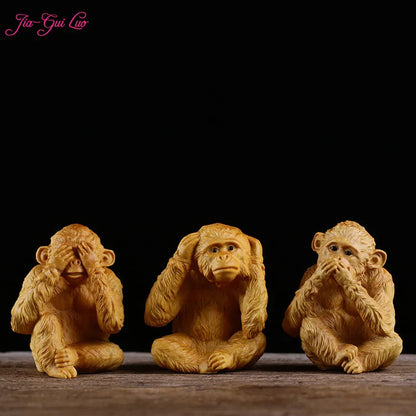 Boxwood Woodcarving Creative Ornaments, Monkey Model Statue, Monkey Wooden Crafts, Office Decoration Gift, A035, 6.8cm
