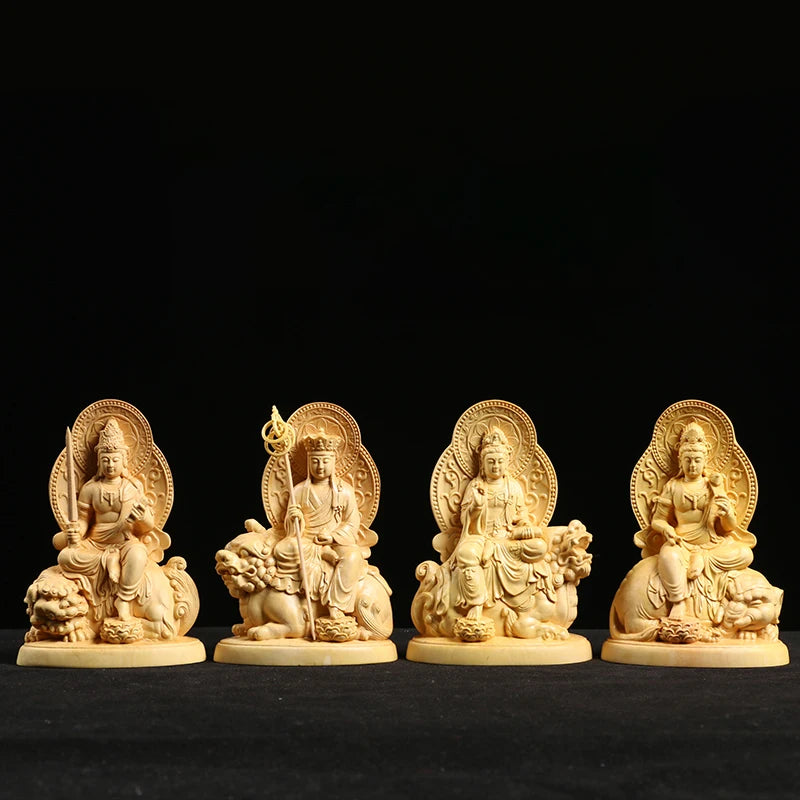 Boxwood carving Buddha statue wood Sculpture home worship guanyin Manjushri ksitigarbha Samantabhadra four Buddha Home Decor