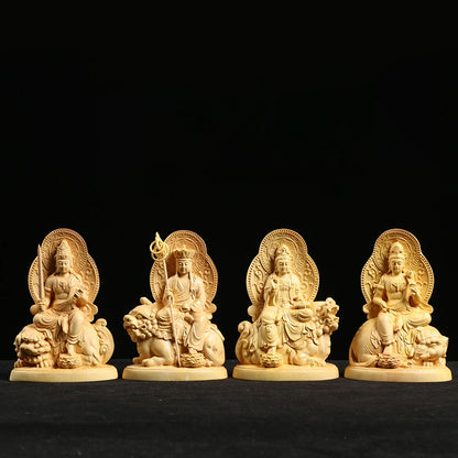 Boxwood carving Buddha statue wood Sculpture home worship guanyin Manjushri ksitigarbha Samantabhadra four Buddha Home Decor