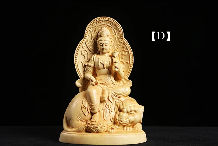 Boxwood carving Buddha statue wood Sculpture home worship guanyin Manjushri ksitigarbha Samantabhadra four Buddha Home Decor