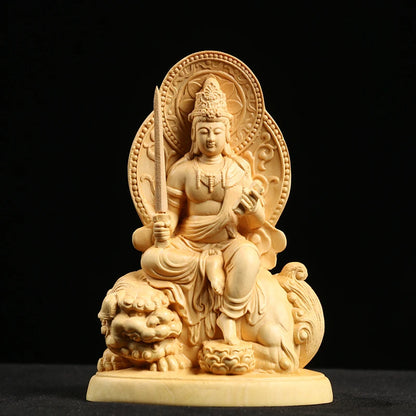 Boxwood carving Buddha statue wood Sculpture home worship guanyin Manjushri ksitigarbha Samantabhadra four Buddha Home Decor