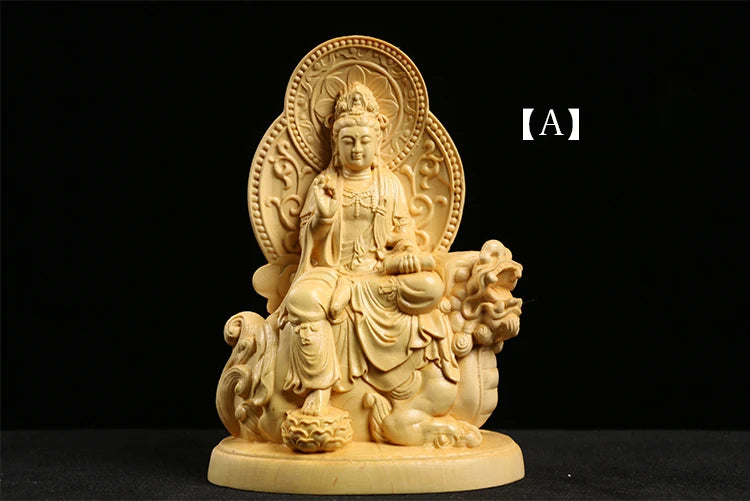 Boxwood carving Buddha statue wood Sculpture home worship guanyin Manjushri ksitigarbha Samantabhadra four Buddha Home Decor