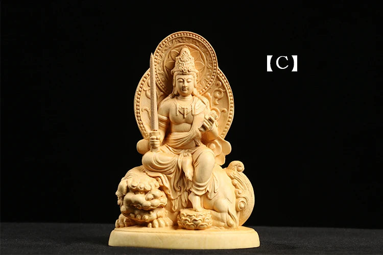 Boxwood carving Buddha statue wood Sculpture home worship guanyin Manjushri ksitigarbha Samantabhadra four Buddha Home Decor