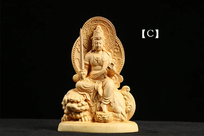 Boxwood carving Buddha statue wood Sculpture home worship guanyin Manjushri ksitigarbha Samantabhadra four Buddha Home Decor