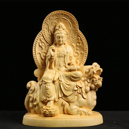 Boxwood carving Buddha statue wood Sculpture home worship guanyin Manjushri ksitigarbha Samantabhadra four Buddha Home Decor