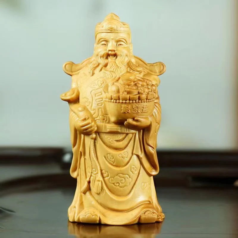 Boxwood carving God of wealth real wooden text play hand play piece bedroom living room home table decoration home decor
