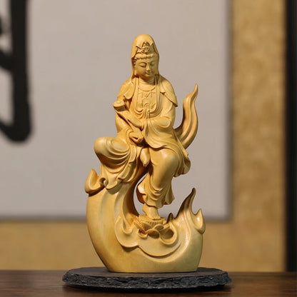 Boxwood carving Solid Wood Statue Craft Home Buddha Statue Decorations for The Collection of Ruyi Guanyin  Home Decor