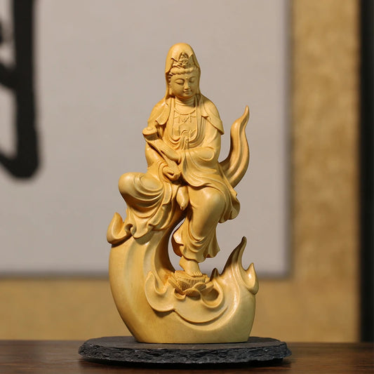 Boxwood carving Solid Wood Statue Craft Home Buddha Statue Decorations for The Collection of Ruyi Guanyin  Home Decor
