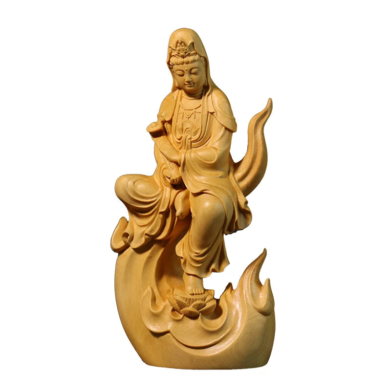 Boxwood carving Solid Wood Statue Craft Home Buddha Statue Decorations for The Collection of Ruyi Guanyin  Home Decor