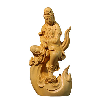 Boxwood carving Solid Wood Statue Craft Home Buddha Statue Decorations for The Collection of Ruyi Guanyin  Home Decor