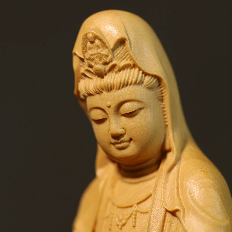 Boxwood carving Solid Wood Statue Craft Home Buddha Statue Decorations for The Collection of Ruyi Guanyin  Home Decor