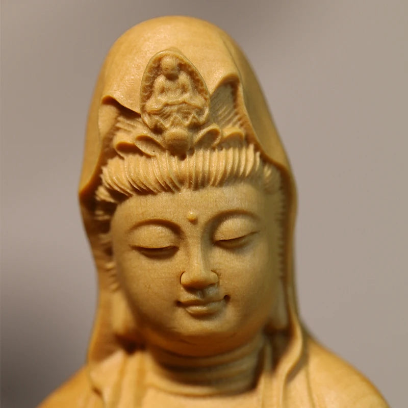 Boxwood carving Solid Wood Statue Craft Home Buddha Statue Decorations for The Collection of Ruyi Guanyin  Home Decor