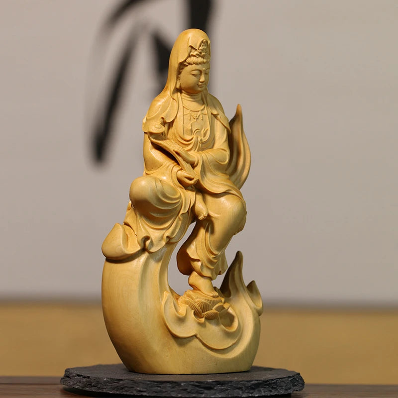 Boxwood carving Solid Wood Statue Craft Home Buddha Statue Decorations for The Collection of Ruyi Guanyin  Home Decor