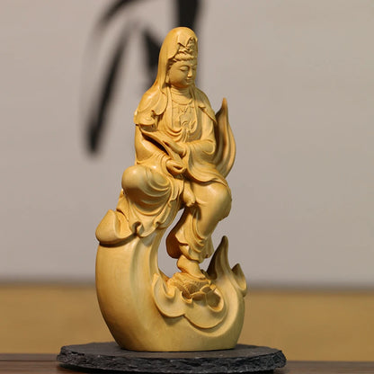 Boxwood carving Solid Wood Statue Craft Home Buddha Statue Decorations for The Collection of Ruyi Guanyin  Home Decor