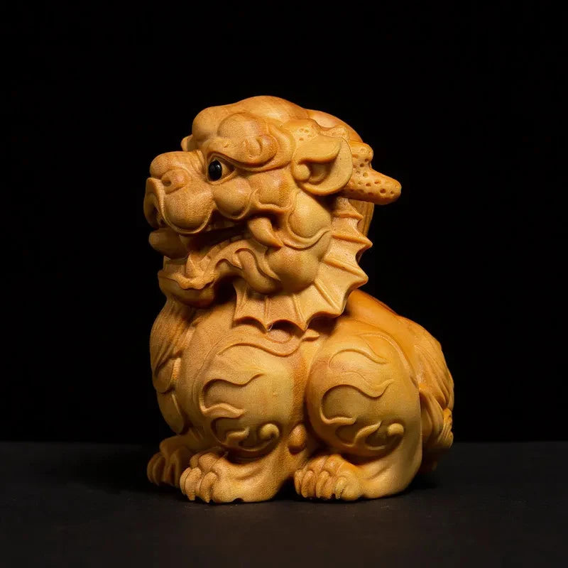 Boxwood carving Wood Carving Writing, Playing, Handheld Items, Lucky Beast, Kirin, Car Mounted Office Qiling Mascot