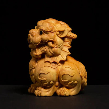 Boxwood carving Wood Carving Writing, Playing, Handheld Items, Lucky Beast, Kirin, Car Mounted Office Qiling Mascot
