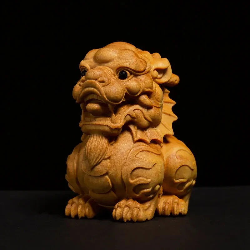 Boxwood carving Wood Carving Writing, Playing, Handheld Items, Lucky Beast, Kirin, Car Mounted Office Qiling Mascot