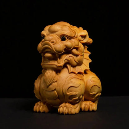 Boxwood carving Wood Carving Writing, Playing, Handheld Items, Lucky Beast, Kirin, Car Mounted Office Qiling Mascot