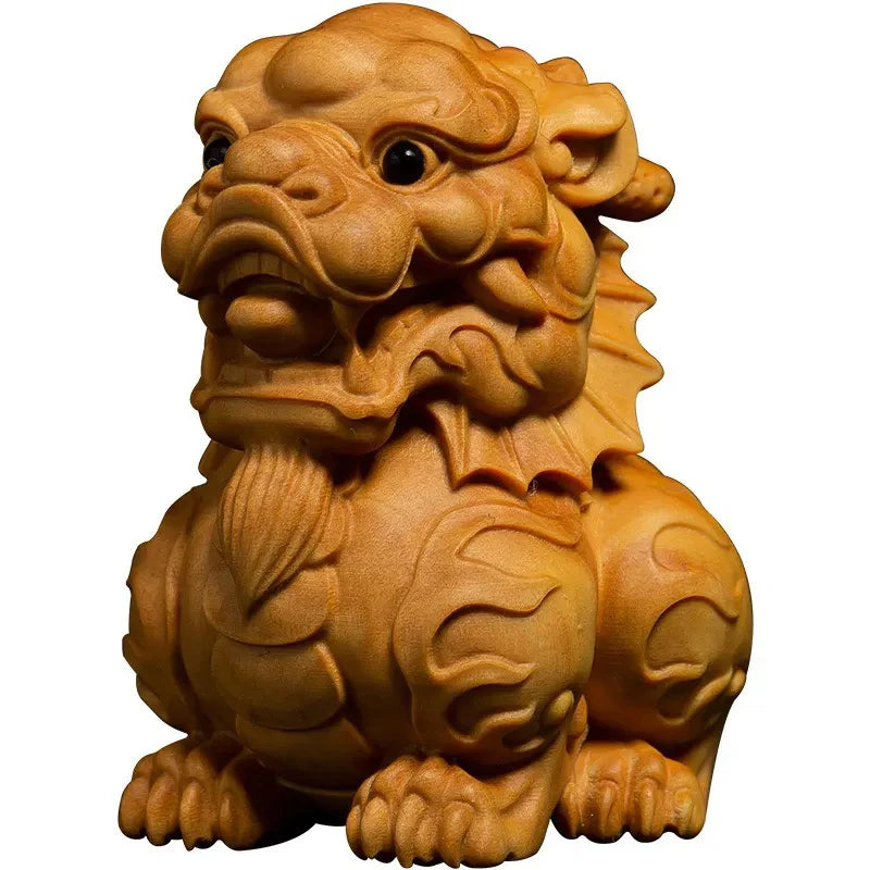 Boxwood carving Wood Carving Writing, Playing, Handheld Items, Lucky Beast, Kirin, Car Mounted Office Qiling Mascot