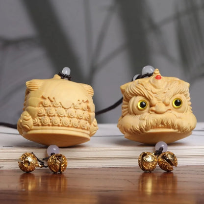 Boxwood carving awakens lion head China-Chic decoration handlebar car pendant auspicious animal mythical wild animal pendant