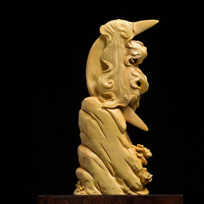 Boxwood carving image Solid wood home decoration crafts figure wood sculpture ornaments Water moon Avalokitesvara