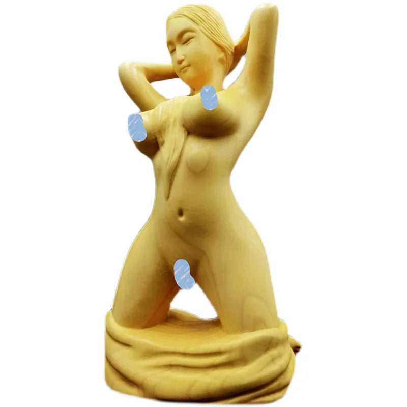 Boxwood carving kneeling beauty home decoration beauty figure decoration pieces play arts and crafts hand piece goddess