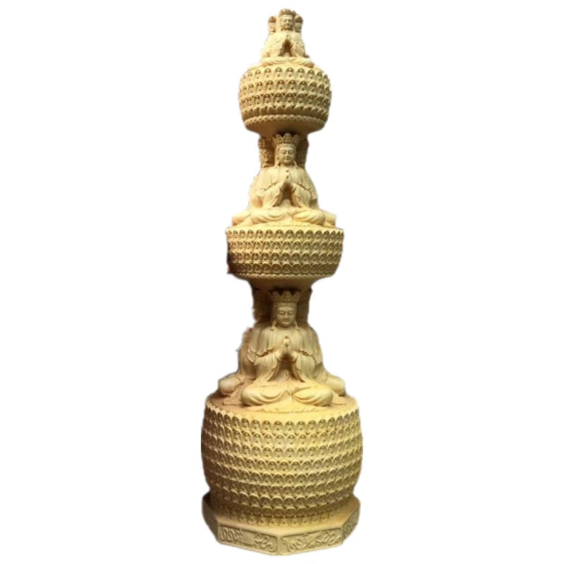 Boxwood carving like Tizang King Bodhisattva stupa Solid wood sculpture deity stupa Triple pagoda three-sided stupa decoration