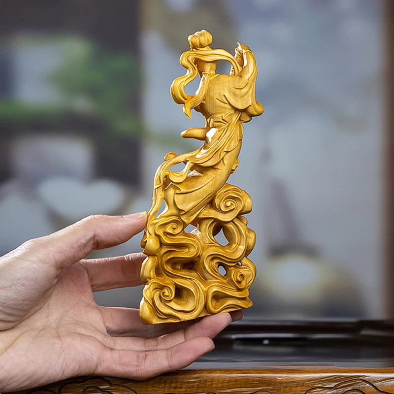 Boxwood carving like beauty Heaven and women scattered flower home ornaments ornaments statues solid wood wood sculpture