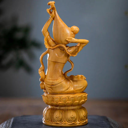 Boxwood carving like solid wood figures rebound pipa lady wood carving home crafts Dunhuang flying beauty decoration