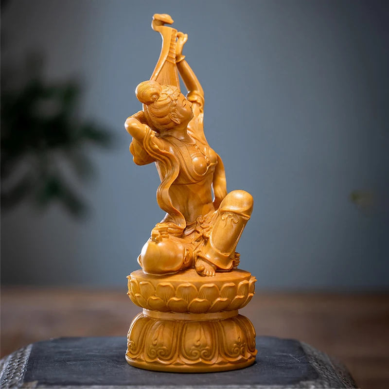 Boxwood carving like solid wood figures rebound pipa lady wood carving home crafts Dunhuang flying beauty decoration