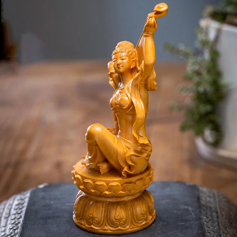 Boxwood carving like solid wood figures rebound pipa lady wood carving home crafts Dunhuang flying beauty decoration