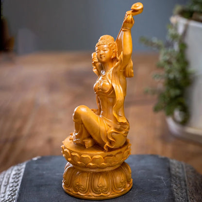 Boxwood carving like solid wood figures rebound pipa lady wood carving home crafts Dunhuang flying beauty decoration