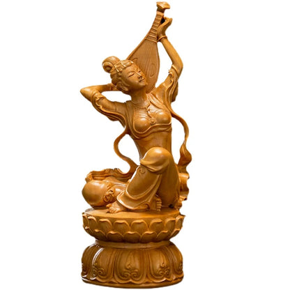 Boxwood carving like solid wood figures rebound pipa lady wood carving home crafts Dunhuang flying beauty decoration