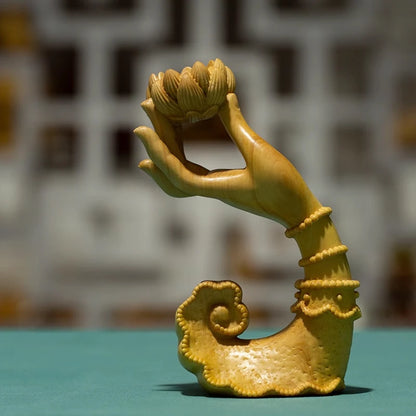 Boxwood carving like solid wood home decoration Buddha hand lotus incense to put a Zen decorative piece of art