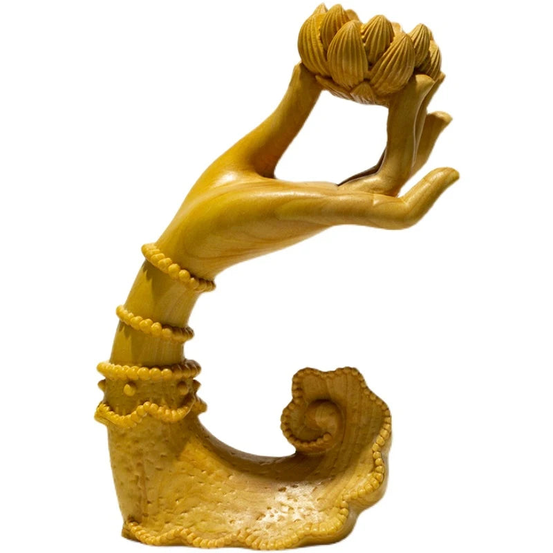 Boxwood carving like solid wood home decoration Buddha hand lotus incense to put a Zen decorative piece of art