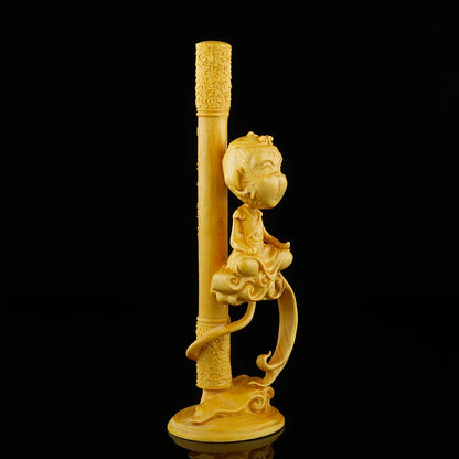 Boxwood carving like the cartoon Sun Wukong solid wood characters car decoration wood sculpture of the twelve zodiac signs