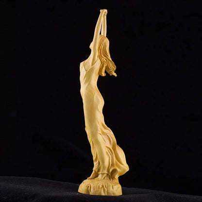 Boxwood-estatua de personaje de Hada de la decoración, 23CM, tallado, belleza, moderna, China, hogar, sala de estar, regalo de d