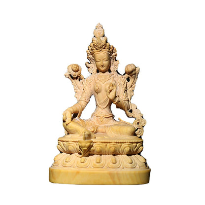 Boxwood solid wood green Tara wood carving like Guanyin Bodhisattva hand piece home decoration pieces
