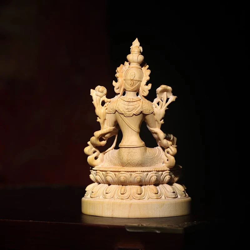 Boxwood solid wood green Tara wood carving like Guanyin Bodhisattva hand piece home decoration pieces