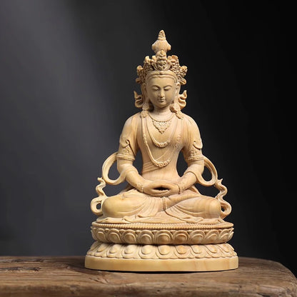 Boxwood solid wood white Tara wood carving like Guanyin Bodhisattva hand piece home decoration pieces