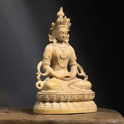 Boxwood solid wood white Tara wood carving like Guanyin Bodhisattva hand piece home decoration pieces