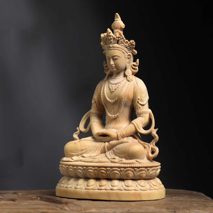 Boxwood solid wood white Tara wood carving like Guanyin Bodhisattva hand piece home decoration pieces
